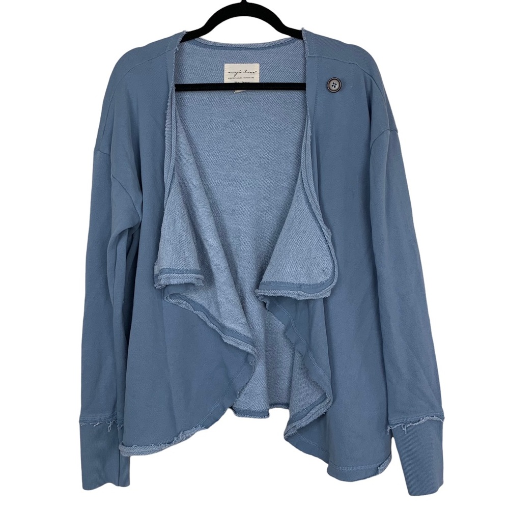 Evy’s Tree Dusty Blue The Jenny Oversized French Terry Raw Hem Pocket Sweater M